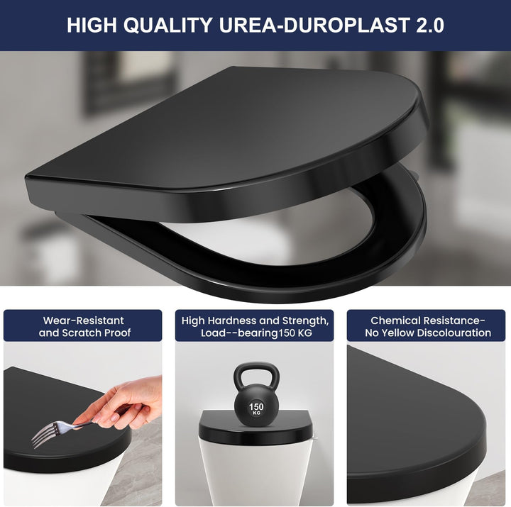 YEAUPE PRO WC Sitz mit Absenkautomatik D-Form [KURZ], Toilettendeckel mit Puller Lid, Toilettensitz