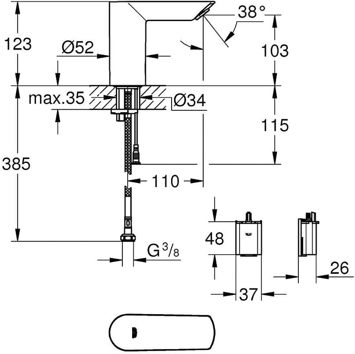 GROHE Bau Cosmopolitan - E Infrarot-Elektronik für Waschtisch (1/2", ohne Mischung, für kaltes oder