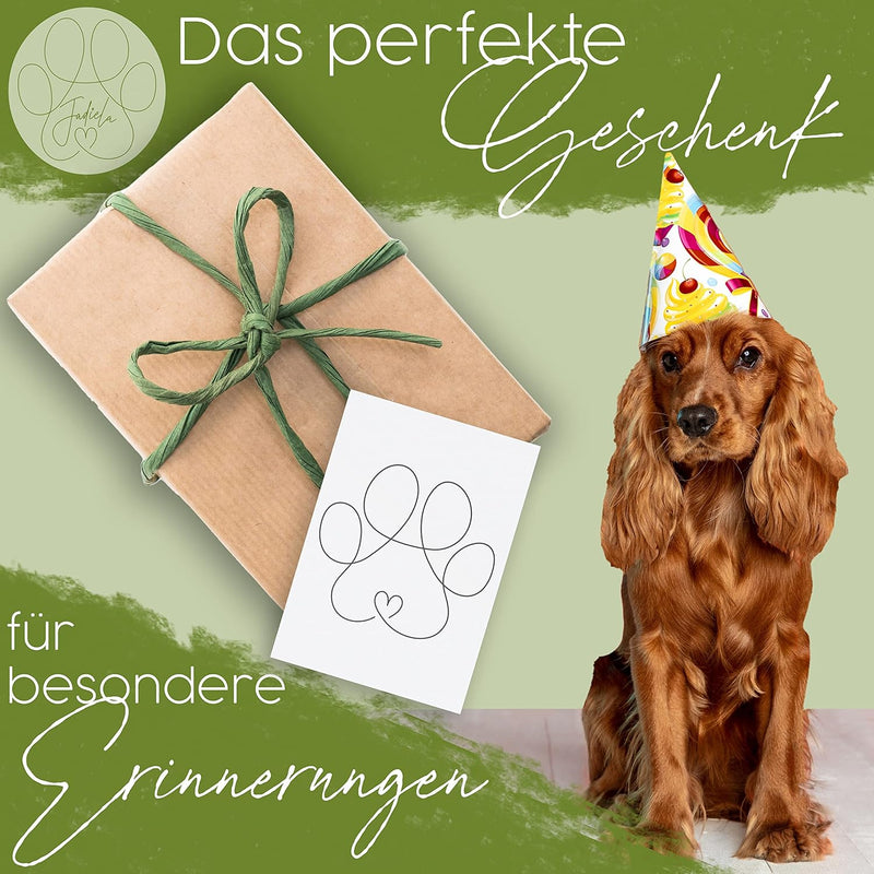 Jadiela Pfotenabdruck Set Hund oder Katze 3D Bilderrahmen in Weiss Abdruck Hundepfote Geschenk Hund,