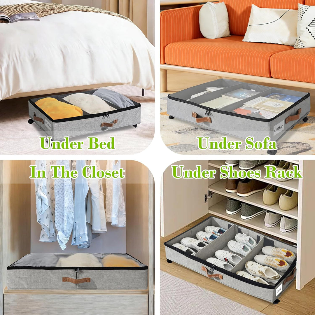 2 Stück Unterbett Aufbewahrungsbox 50L Unterbettkommode mit Rollen & Verstellbar Trennwand Bettkaste