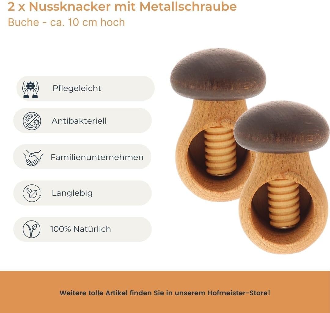 2X HOFMEISTER® Nussknacker 2.0, mit Metalleinsatz, knackt Jede Nuss, langlebig, hergestellt im EU Fa