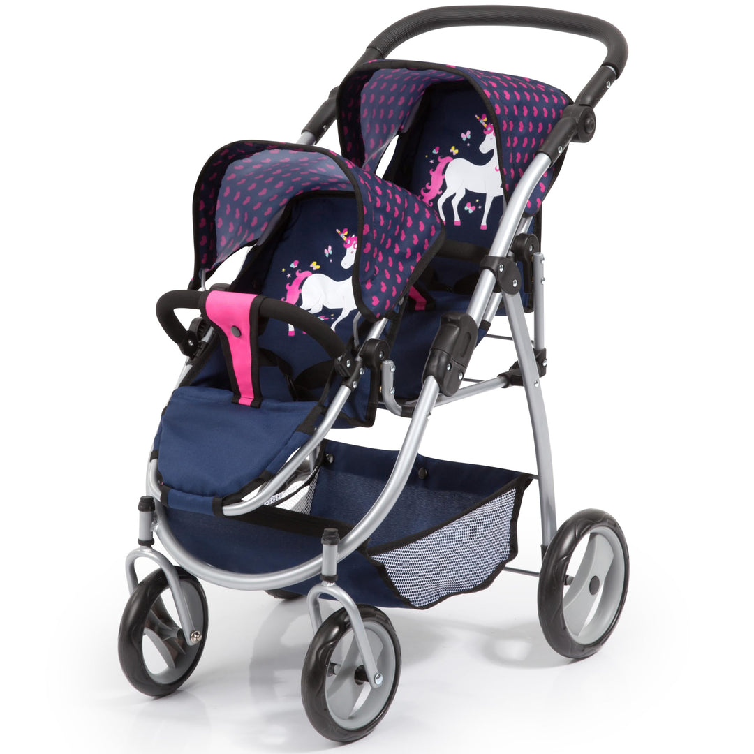 Bayer Design 26554AA Zwillingspuppenwagen für Puppen, modern, höhenverstellbarer Griff, zusammenklap