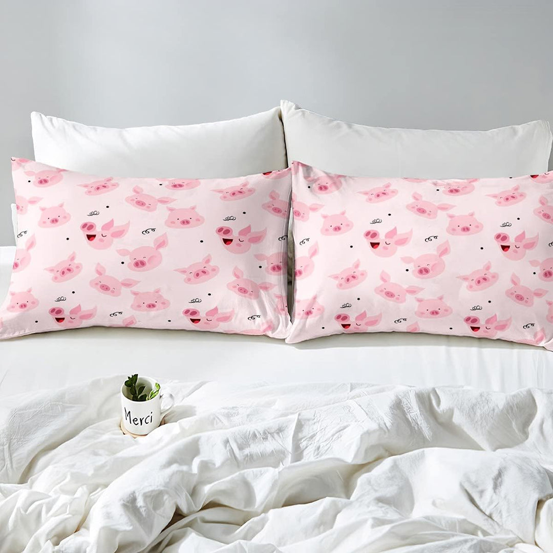 Kinder Niedlich Schwein Bettwäsche Set 135x200cm Rosa Schwein Betten Set KleinKarikatur Schön Schwei