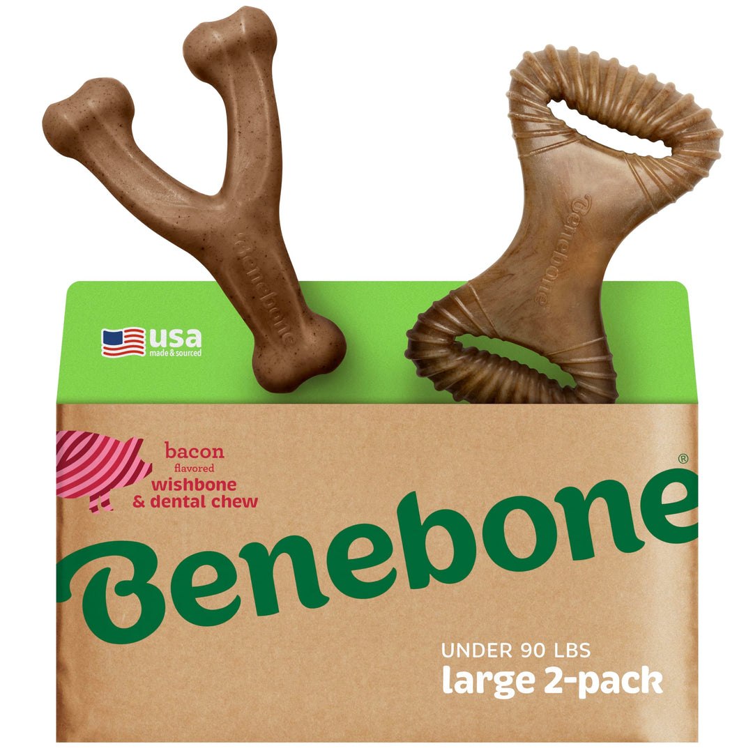 Benebone 2-Pack Indestructible Dental Chew/Wishbone for Aggressive Chewers, Long Lasting Tough Bored