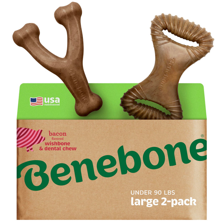 Benebone 2-Pack Indestructible Dental Chew/Wishbone for Aggressive Chewers, Long Lasting Tough Bored
