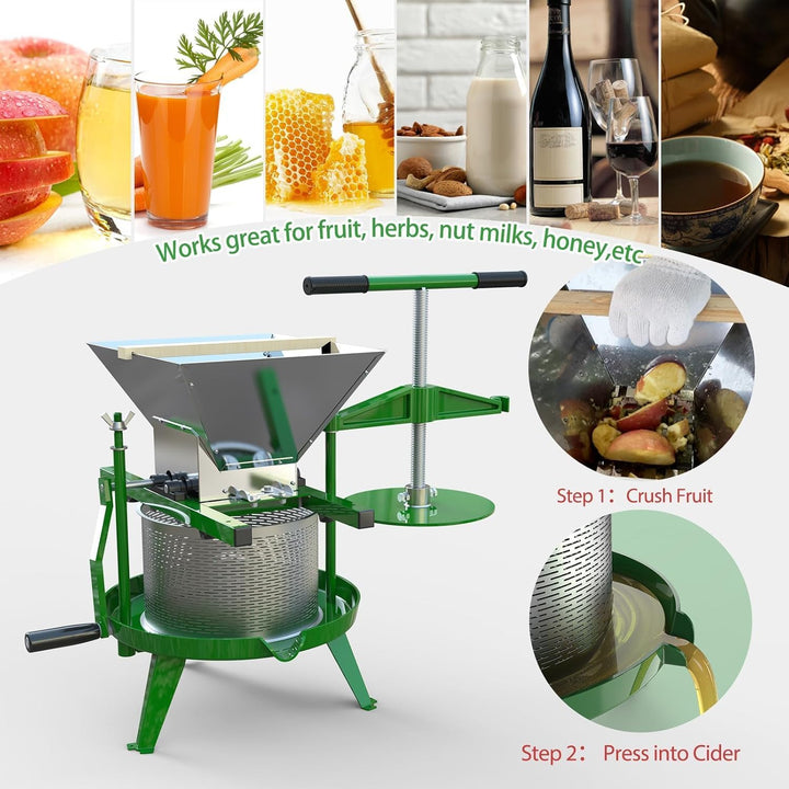 SQUEEZE master 9L Spindel Obstpresse Apfelpresse Fruchtpresse aus Edelstahl mit T-Griff für Selbst G