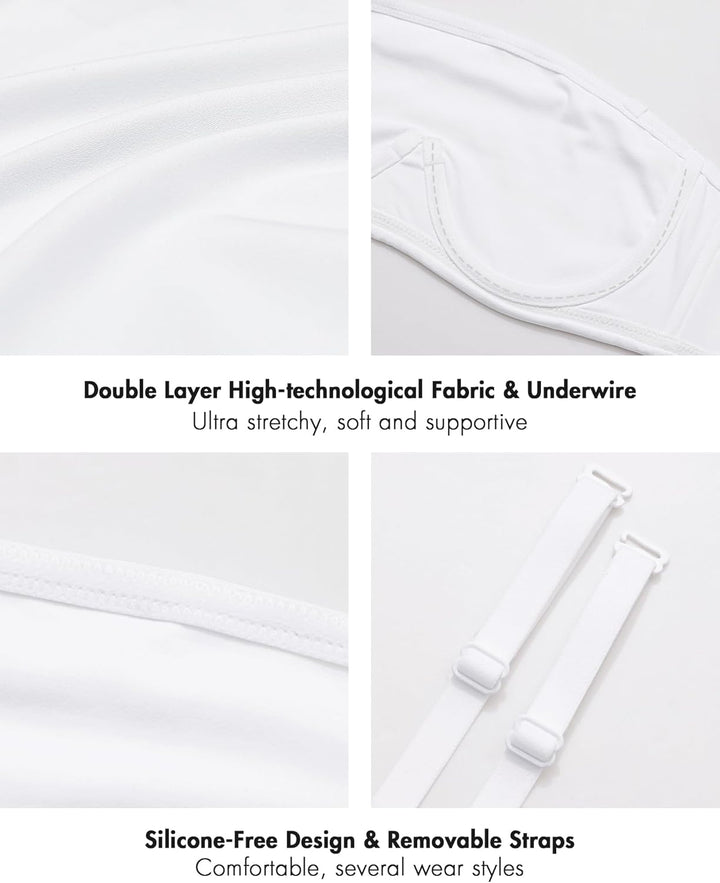 DELIMIRA Damen Trägerloser Bandeau BH Grosse Grössen Ungefüttert BHS mit Bügel und Abnehmbaren Träge