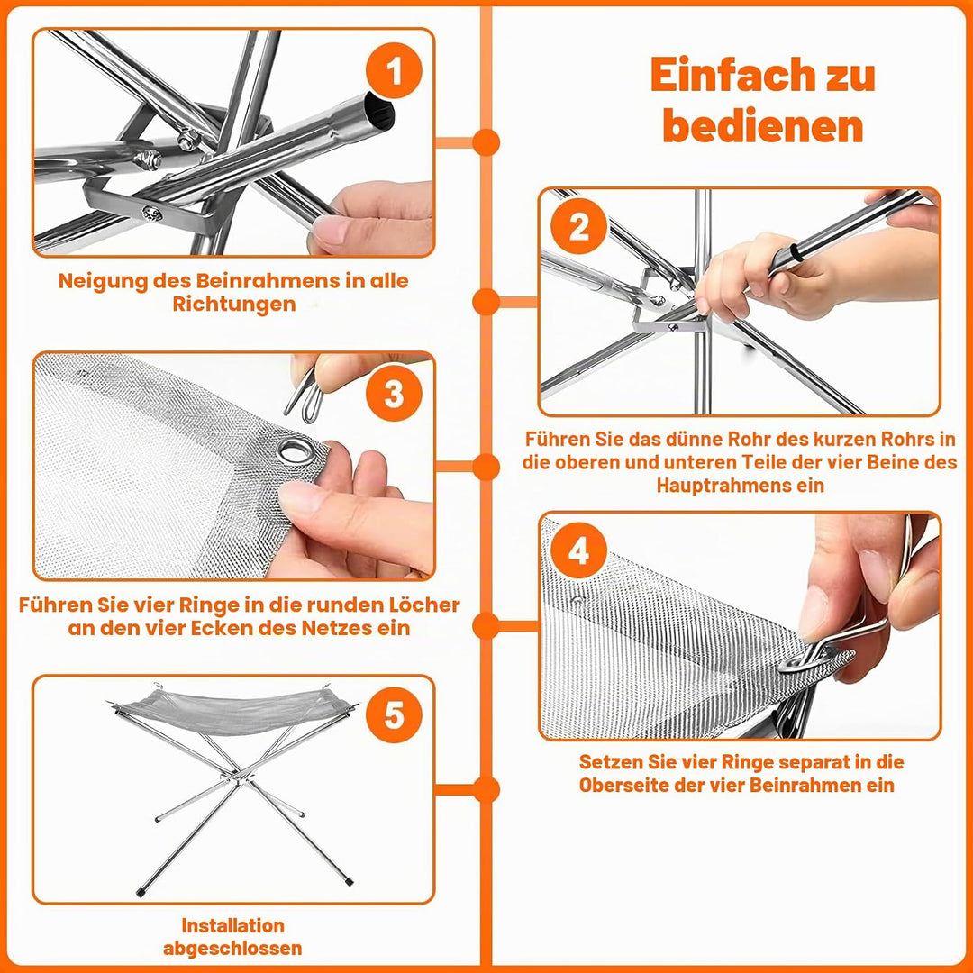 42cm Tragbare Outdoor Feuerstelle mit Tragetasche, 304 Edelstahl Mesh Aussenbereich Feuer Pit Mat, F