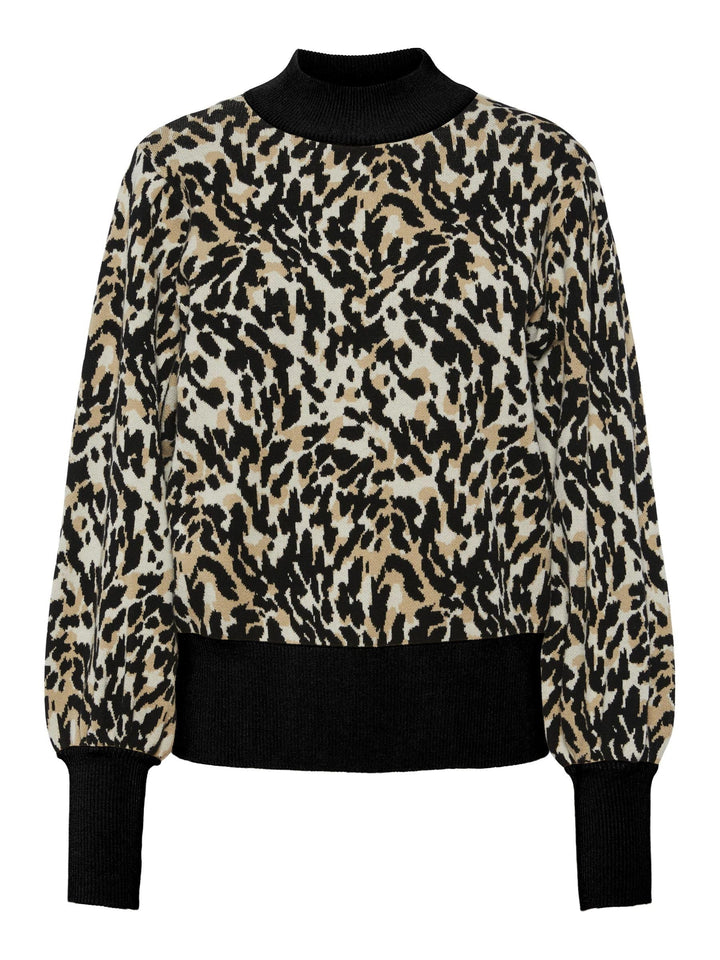YAS Damen Yasfonny Ls Knit Pullover S. Noos Strickpullover XS Black/Aop:leo Print, XS Black/Aop:leo