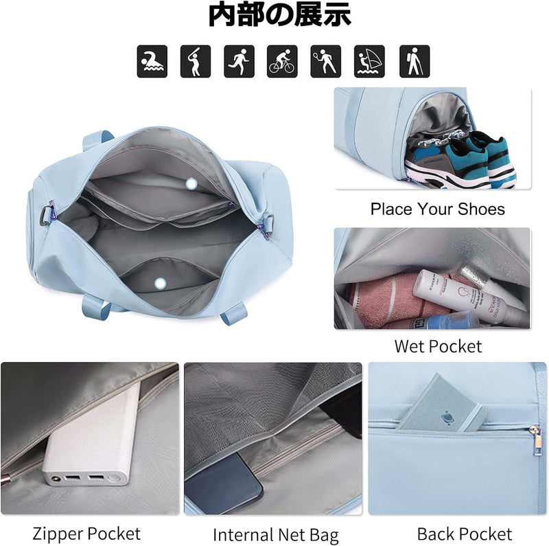 FANDARE Damen Reisetaschen Herren Klassische Sporttaschen Handgepäck mit Kosmetiktasche Weekender Um