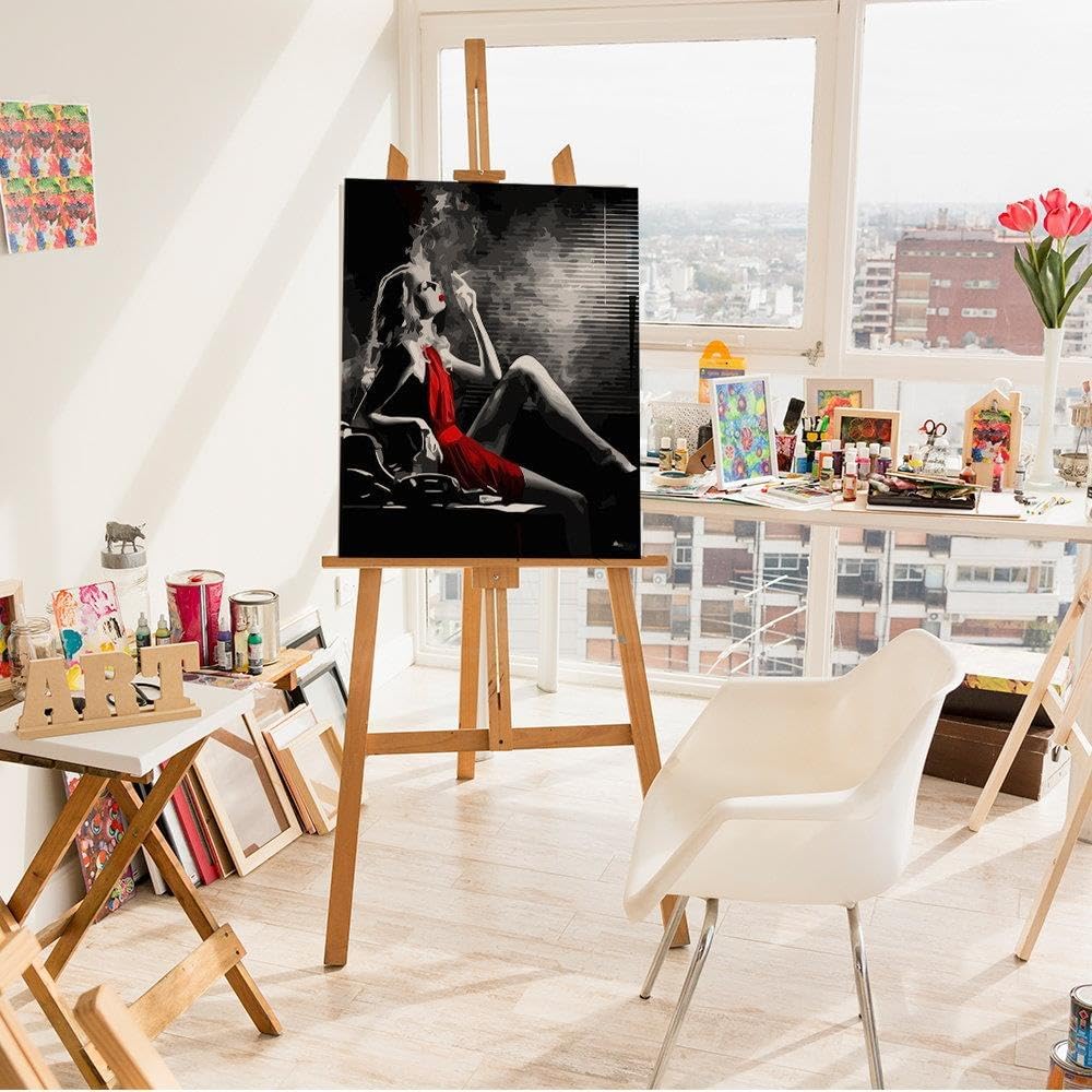 Artnapi Malen nach Zahlen Erwachsene mit Rahmen | DIY Handgemalt | Dame mit Zigarette | Kit für Anfä