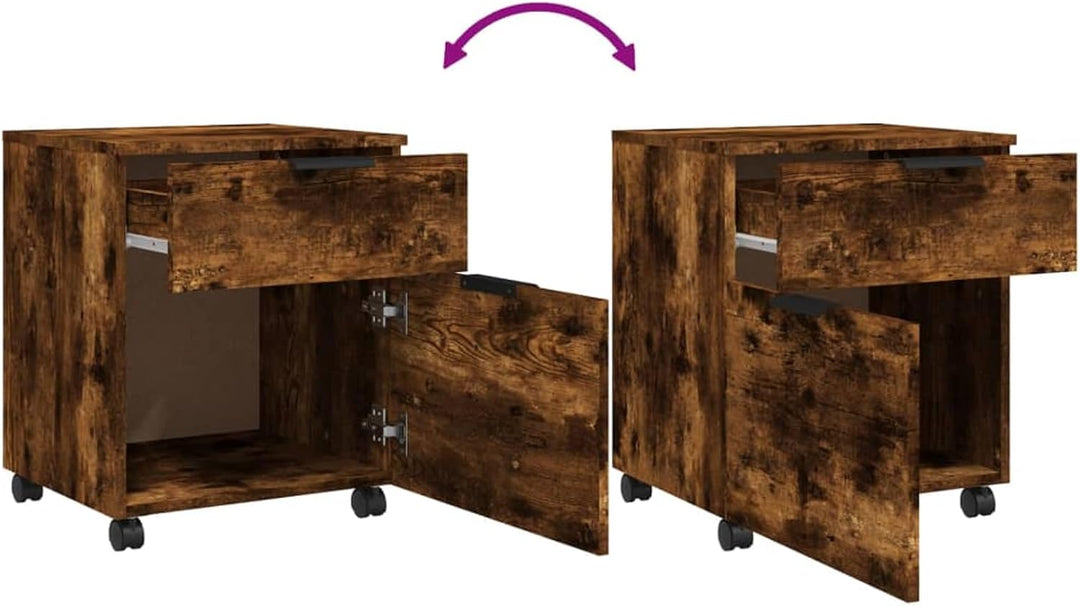 Homgoday Mobiles Aktenschränkchen mit Rollen Räuchereiche 45x38x54 cm - Holzwerkstoff, 4 Rollen, für