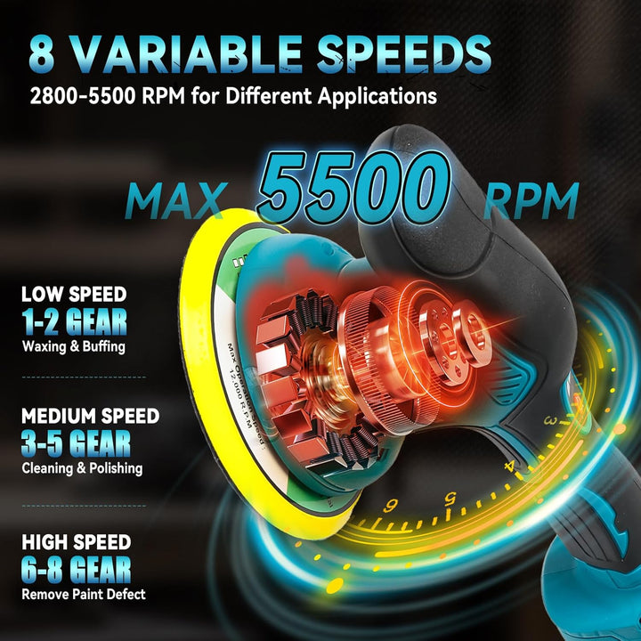 Kabelloser Auto Poliermaschine für Makita, bürstenloses 6-Zoll-Auto Politur-Set, 8 variable Geschwin