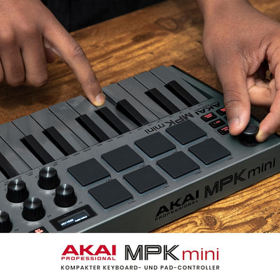 AKAI Professional MPK Mini MK3 – 25-Tasten USB MIDI Keyboard Controller, 8 hintergrundbeleuchtete Dr