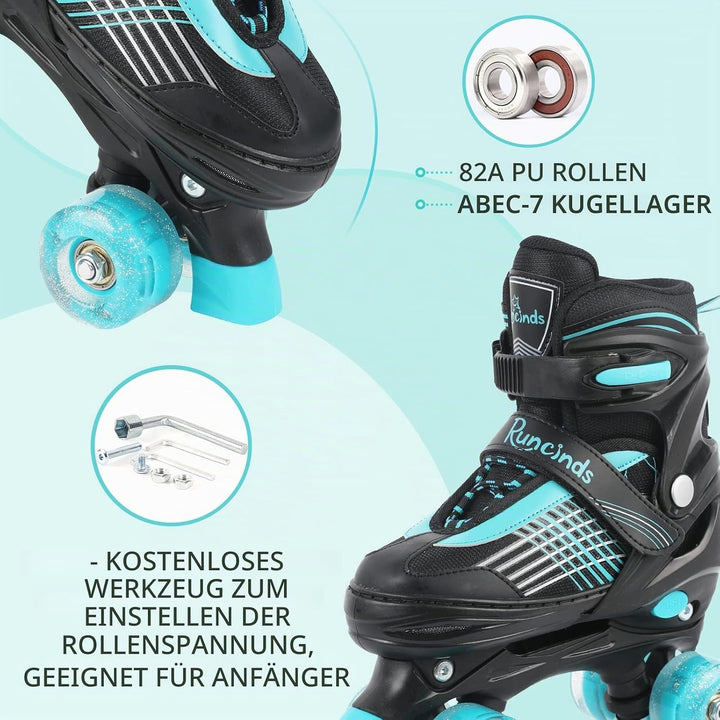 Runcinds Kinder Rollschuhe für Jungen, Kleinkinder, Mädchen 4 Grössen Verstellbare, mit leuchtenden