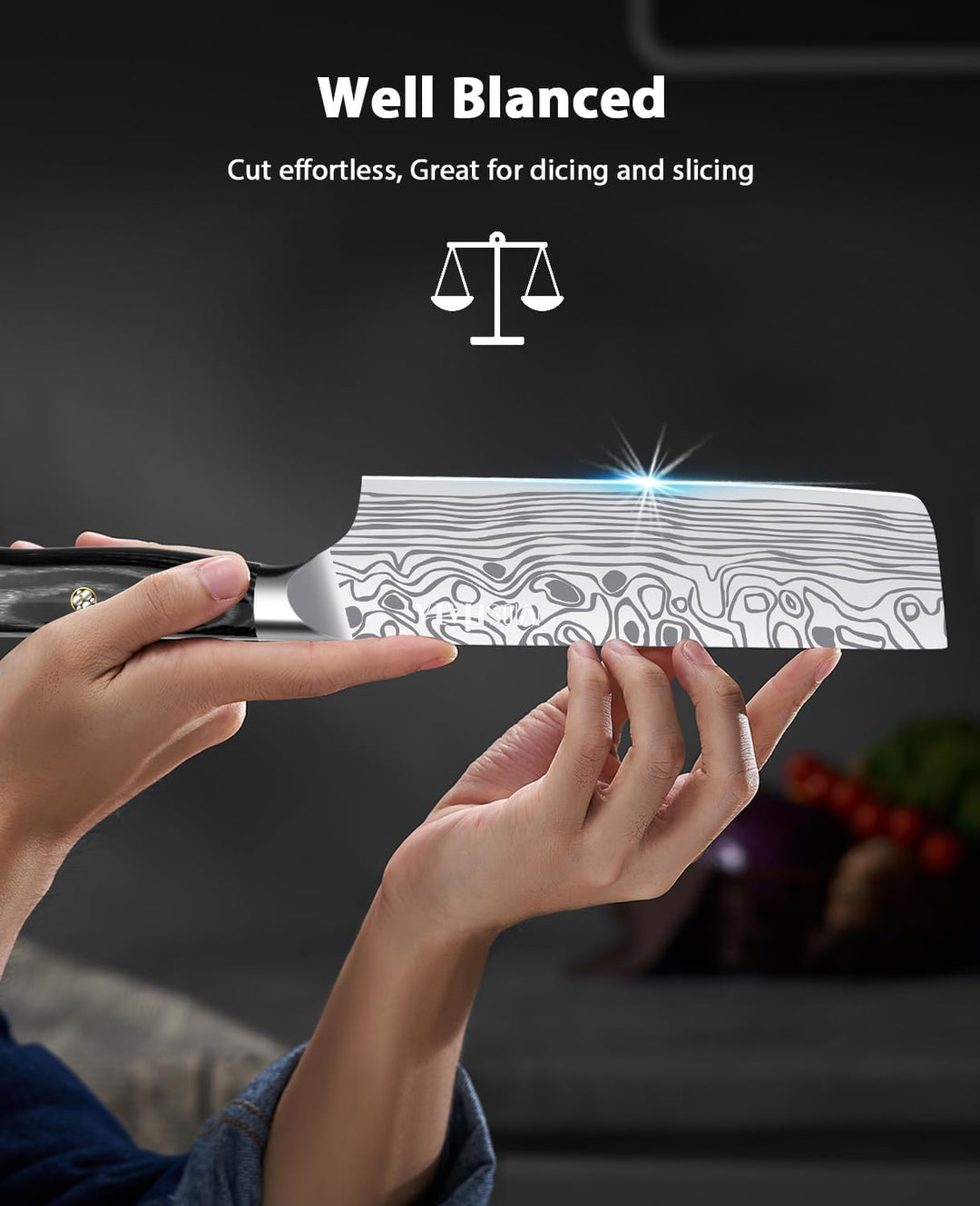 MOSFiATA Nakiri Messer Kochmesser,Küchenmesser Mehrzweck Fleischmesser ,mit Fingerschutz und Klingen