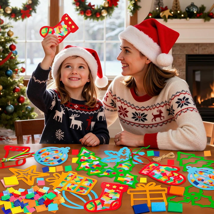 Bastelset Weihnachten Kinder,24 Stück Weihnachtsdeko,Winter Bastelset Sterne,DIY Weihnachts Fensterb