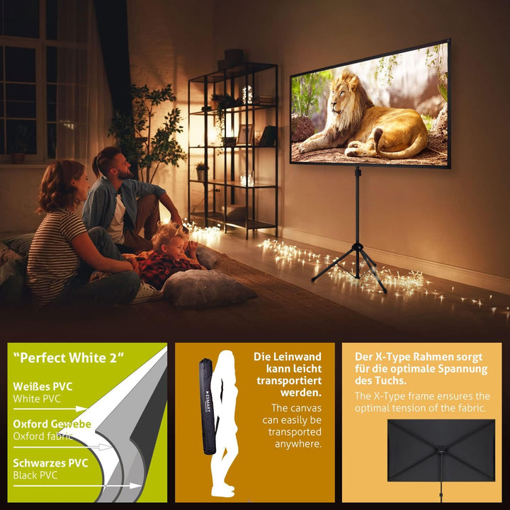 ESMART Expert X-Type Stativ Leinwand [Grössenauswahl] 133 x 75 cm (60") 16:9 | Heimkino Beamer LCD L