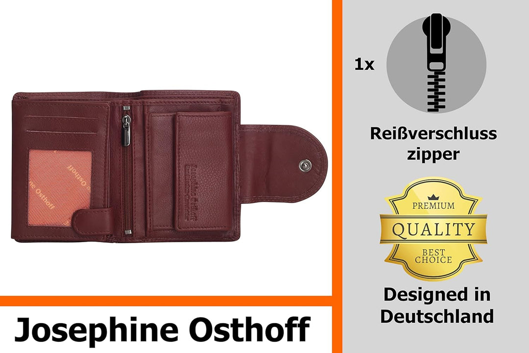 Josephine Osthoff Geldbörse Damen Wiener Schachtel, Platz für 11 Karten, Minibrieftasche mit Münzfac