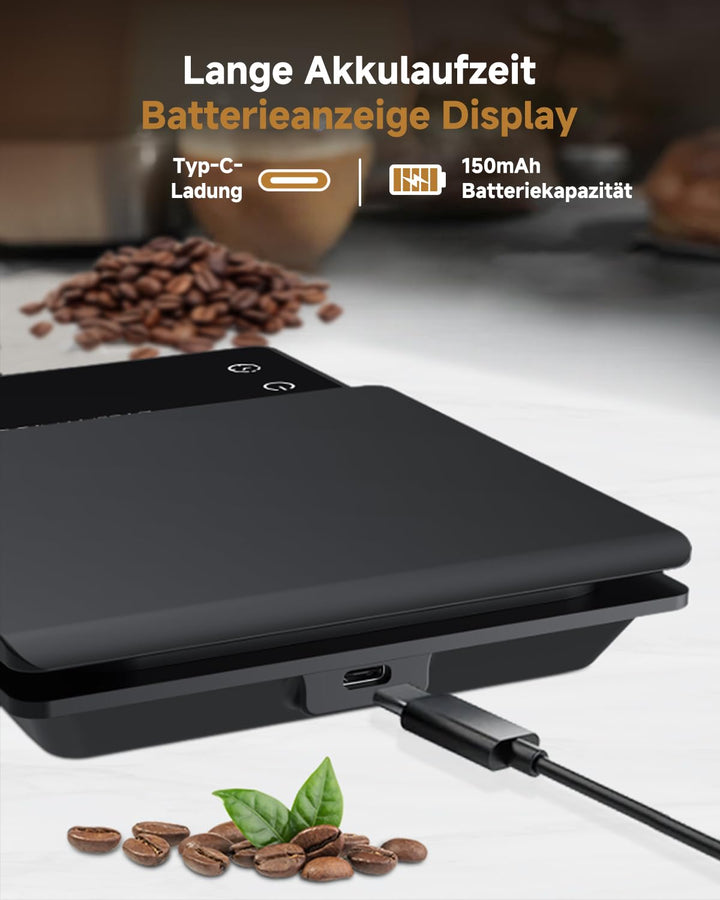 Digitale Kaffeewaage mit Timer, 3 kg/0,1 g | Timer und Countdown, wiederaufladbare Espresso-Waage mi