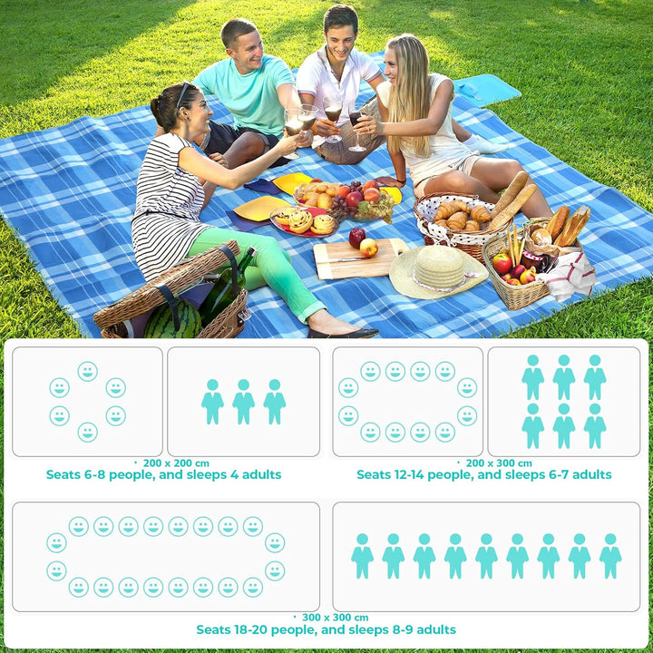 LIFERUN 300x300 cm Picknickdecke XXL, Picknickdecke Wasserdicht mit isoliert Rückseite, Tragegriff,