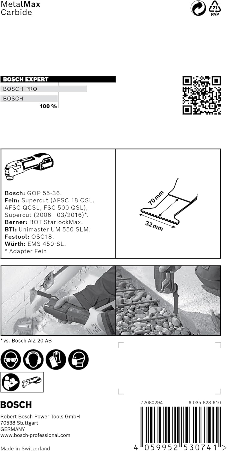 Bosch Accessories 1x Sägeblatt Expert MetalMax MAII 32 AIT (für Stahl, Edelstahl, Breite 32 mm, Zube