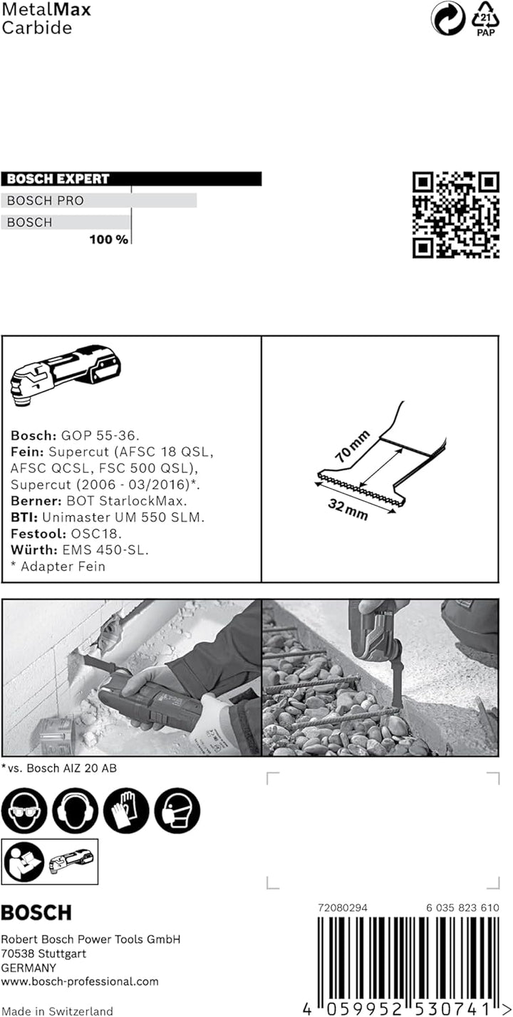 Bosch Accessories 1x Sägeblatt Expert MetalMax MAII 32 AIT (für Stahl, Edelstahl, Breite 32 mm, Zube