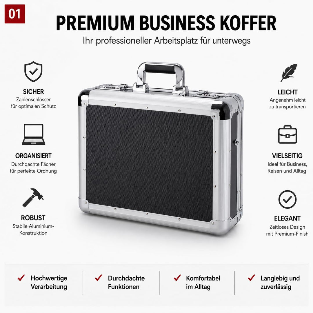 ALUMAXX 45140 Laptop-Attachékoffer C-1, Aktenkoffer aus Aluminium, Geschäftskoffer Carbon-Look, Alu-