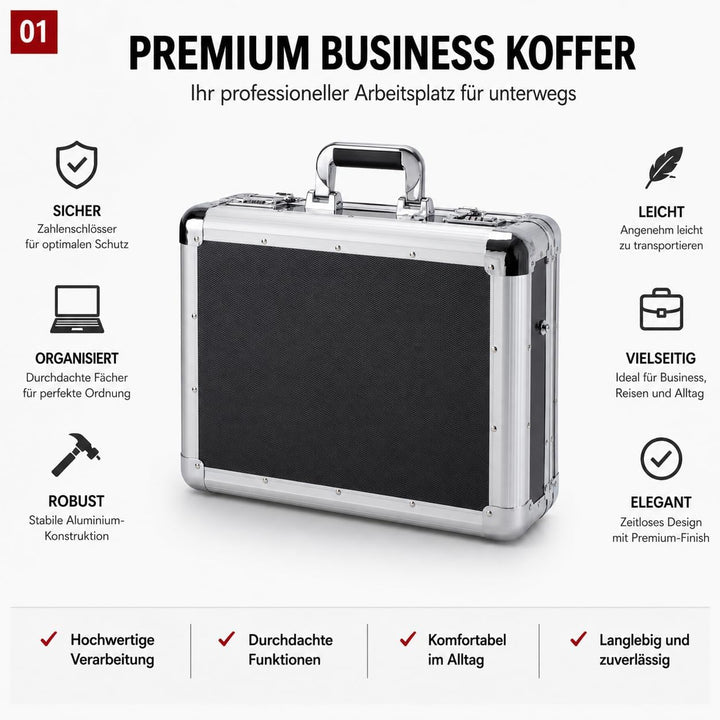 ALUMAXX 45140 Laptop-Attachékoffer C-1, Aktenkoffer aus Aluminium, Geschäftskoffer Carbon-Look, Alu-