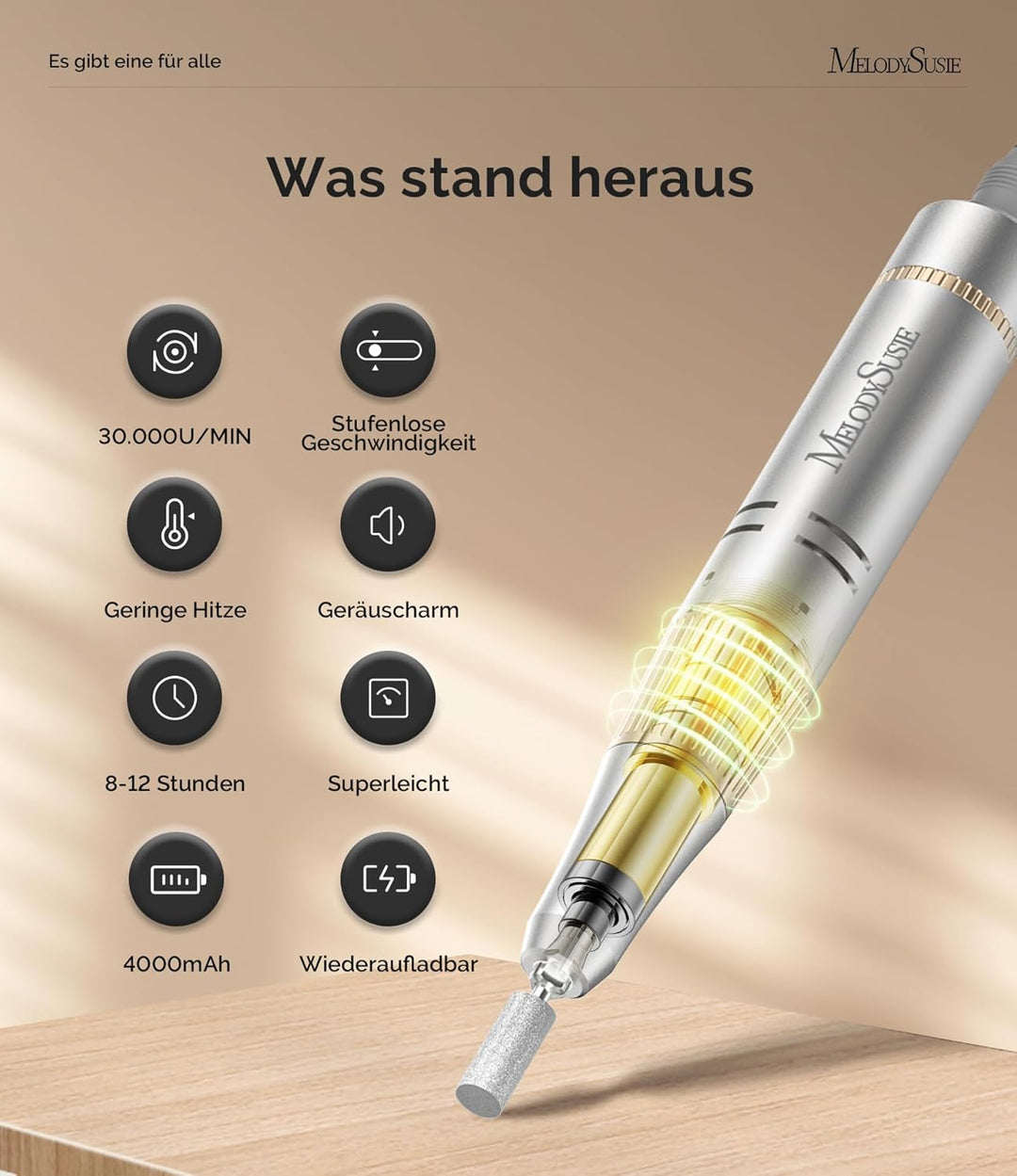 MelodySusie Tragbarer Nagelfräser 30000 RPM, SC320F Professionelle Kabellose Elektrische Nagelfeile