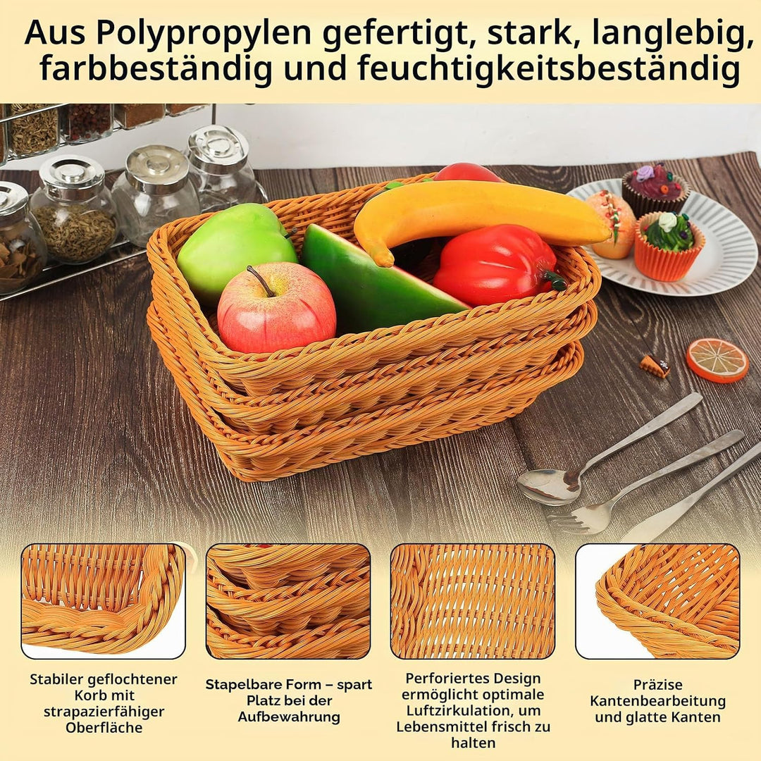 3er set Brötchenkorb Rechteckig, Flechtkorb, Brotkorb Geflochten, Weidenkörbchen, Brotkörbe, Brotkör