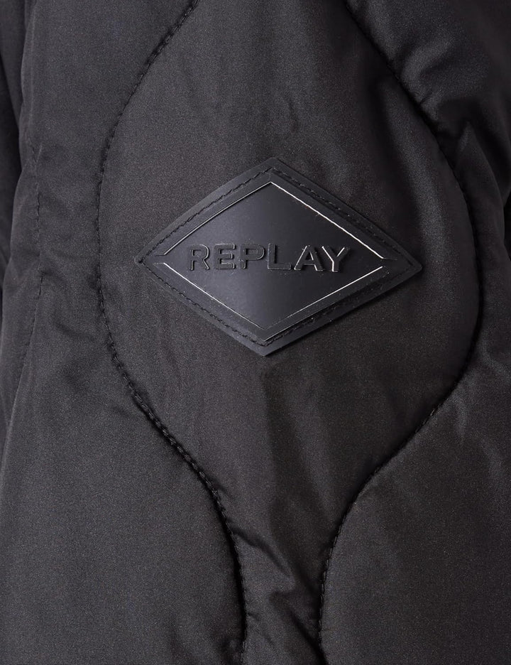 Replay Damen Mantel mit Kapuze, Black 098