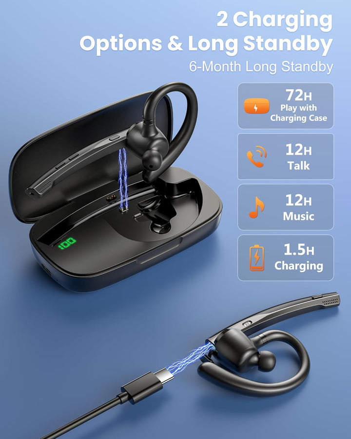 New Bee Bluetooth Headset mit 72h Spielzeit Bluetooth V5.1 Freisprech Headset Handy mit LED Ladecase