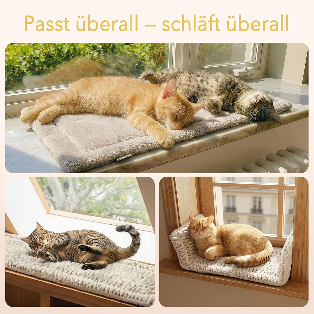 Mora Pets Fensterliege Fensterbrett für Katzen, Selbstwärmend Katzenbett Fensterbank, Flauschig & We
