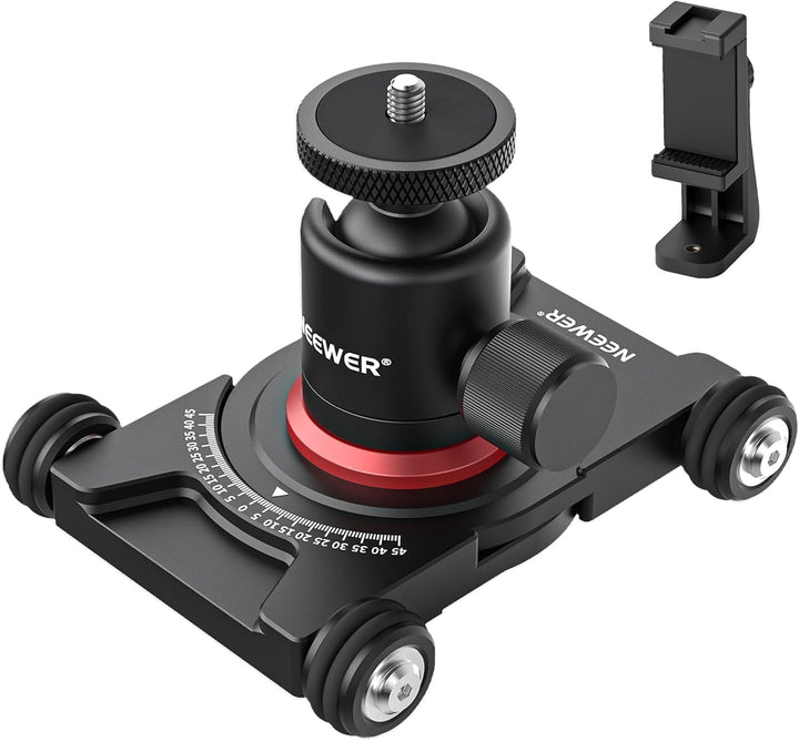 NEEWER Kamera Slider Dolly mit Kugelkopf und Telefonklemme, 4 rädriger Tisch Dolly mit 360° Panorama