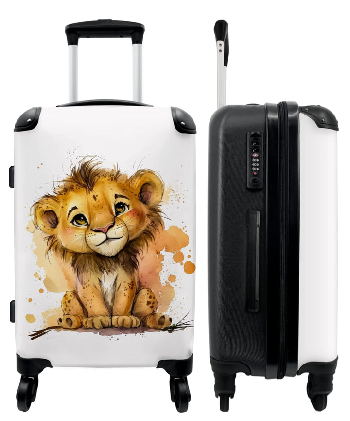 Koffer gross Trolley Rollkoffer Reisekoffer mit 4 Rollen Fotokoffer - Löwe - Aquarell - Braun - Tier
