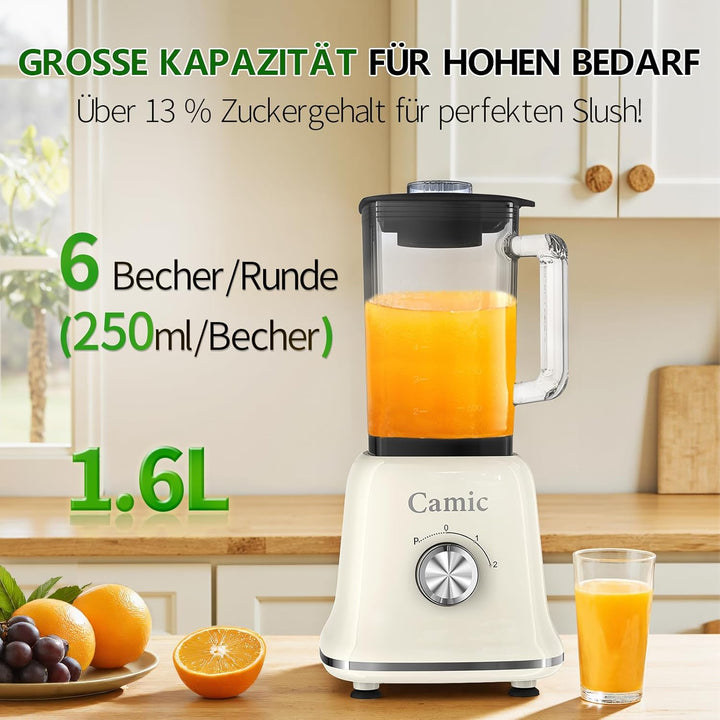 Camic Standmixer 1200W Hochleistungsmixer 3-in-1 mit 1,6L Glasbehälter Mixer & 400ml Reisebecher & 2