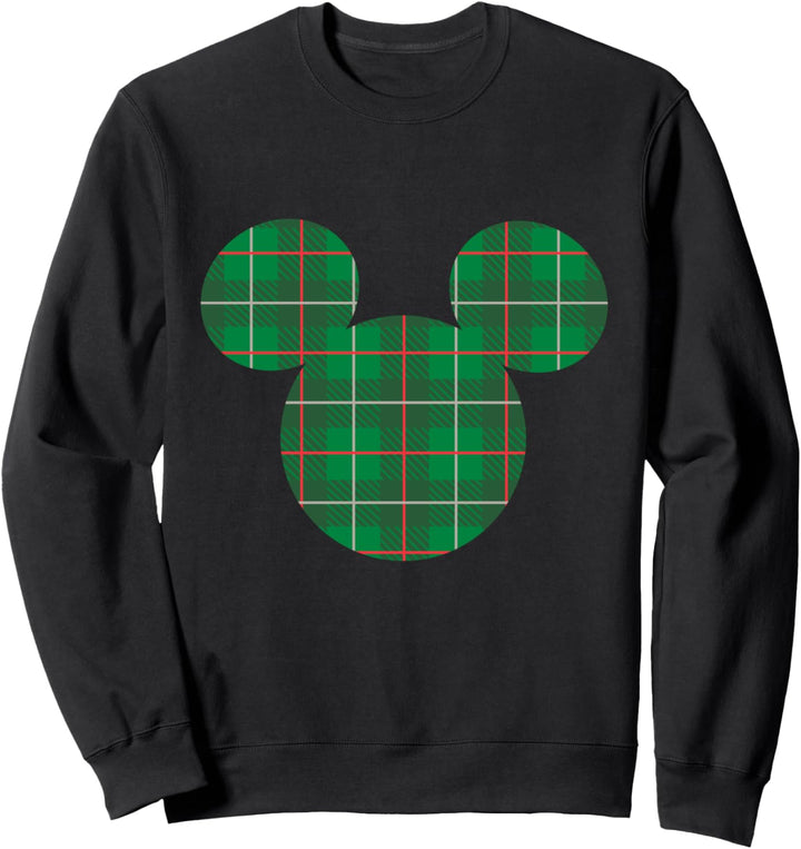Disney Mickey Mouse Icon Green and Red Holiday Plaid Sweatshirt