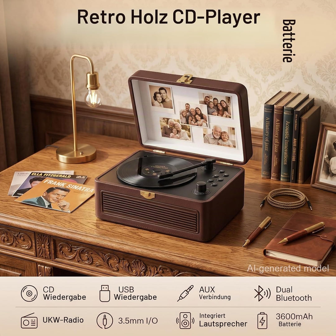 Gueray Tragbarer Bluetooth CD-Player mit Lautsprechern 3600mAh Wiederaufladbarer Vintage CD Spieler