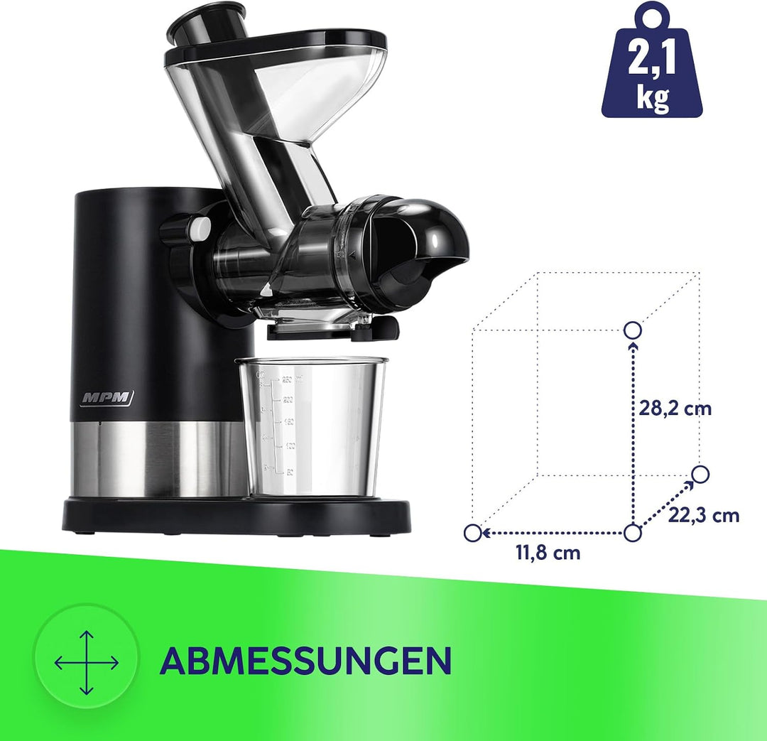 MPM Slow Juicer MSO-17 mit 450 W, 60 U/min und Zwei Einfüllöffnungen | Entsafter Gemüse und Obst, 11