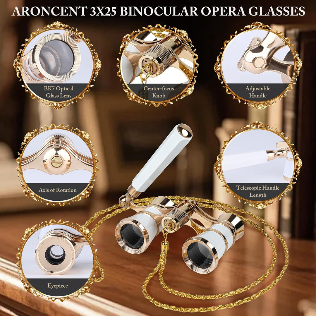 Fernglas,3×25 Theater Fernglas, aus Metall, im Vintage-Stil und edel verarbeitet, mit verstellbarem