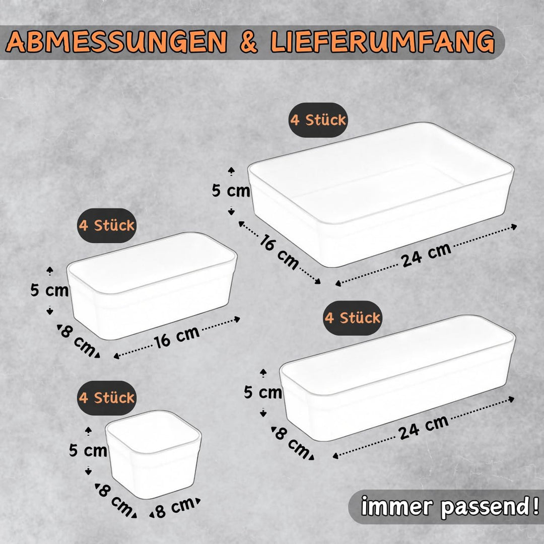 1 x Schubladen-Organizer Set, 16-teilig, Farbmix: Anthrazit/Hellgrau, universell verstellbar, Aufbew