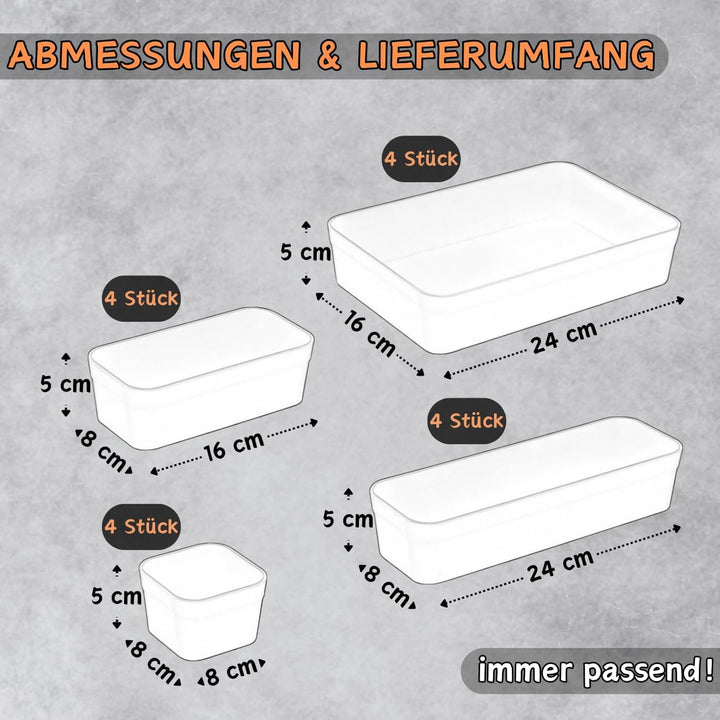 1 x Schubladen-Organizer Set, 16-teilig, Farbmix: Anthrazit/Hellgrau, universell verstellbar, Aufbew