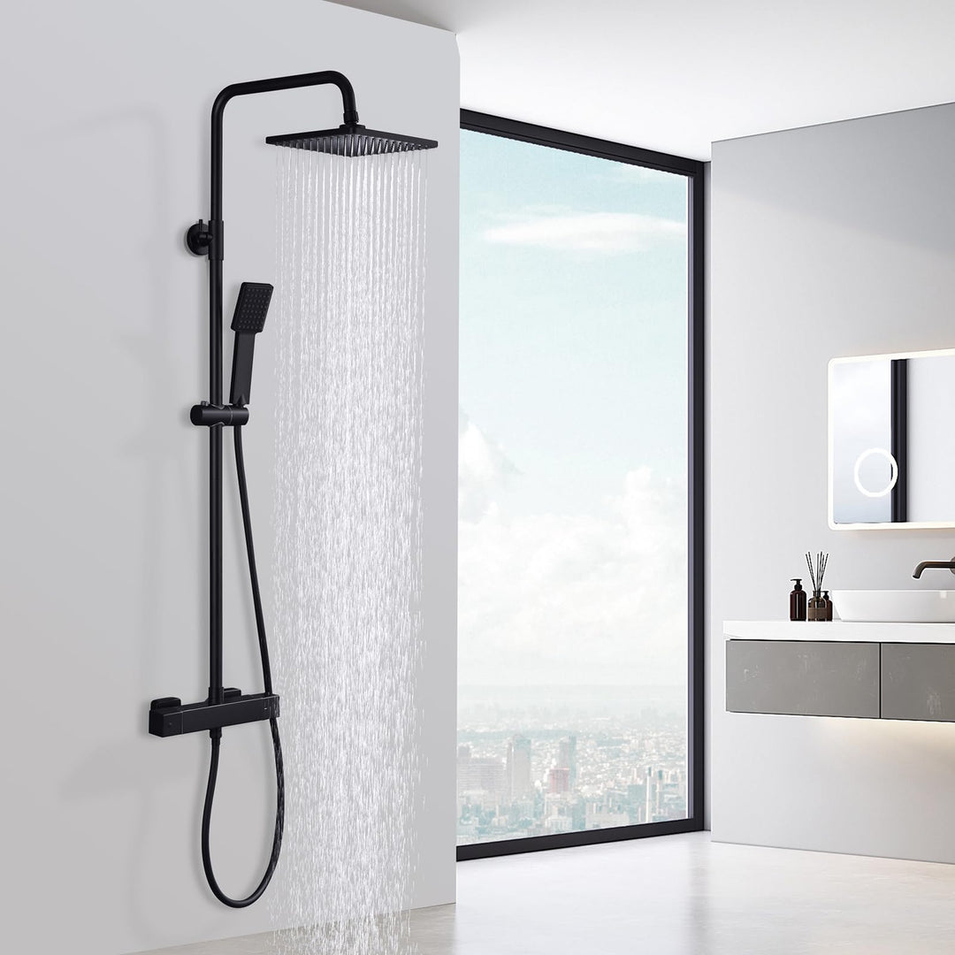 HOMELODY Duschsystem mit Thermostat Schwarz - Duscharmatur Edelstahl Regendusche mit armatur, Duscha