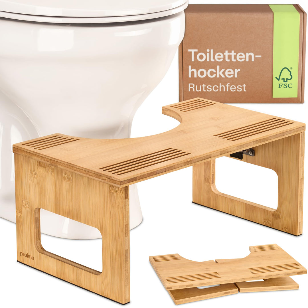 Praknu Klappbarer Toilettenhocker aus FSC® Bambus-Holz – 𝗥𝘂𝘁𝘀𝗰𝗵𝗳𝗲𝘀𝘁𝗲𝗿 WC-Hocker für Erwachsene - Erg