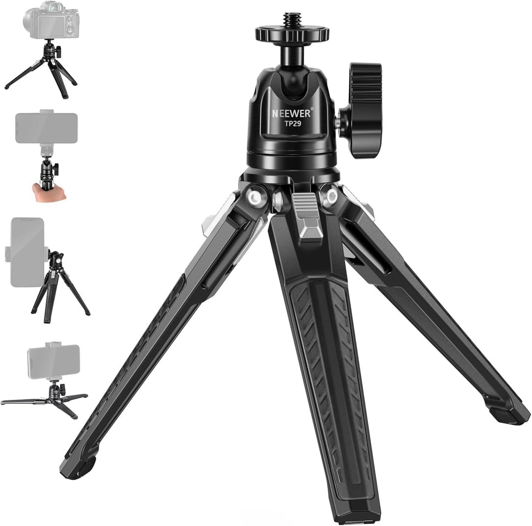 NEEWER Mini Tischstativ aus Metall mit 360° Kugelkopf, unterstützt vertikale Aufnahme und Handgriff,