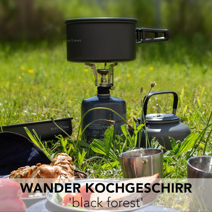 Black Snake® Camping Geschirr 'Black Forest' Kochgeschirr Kombination mit Edelstahl Becher Set und B