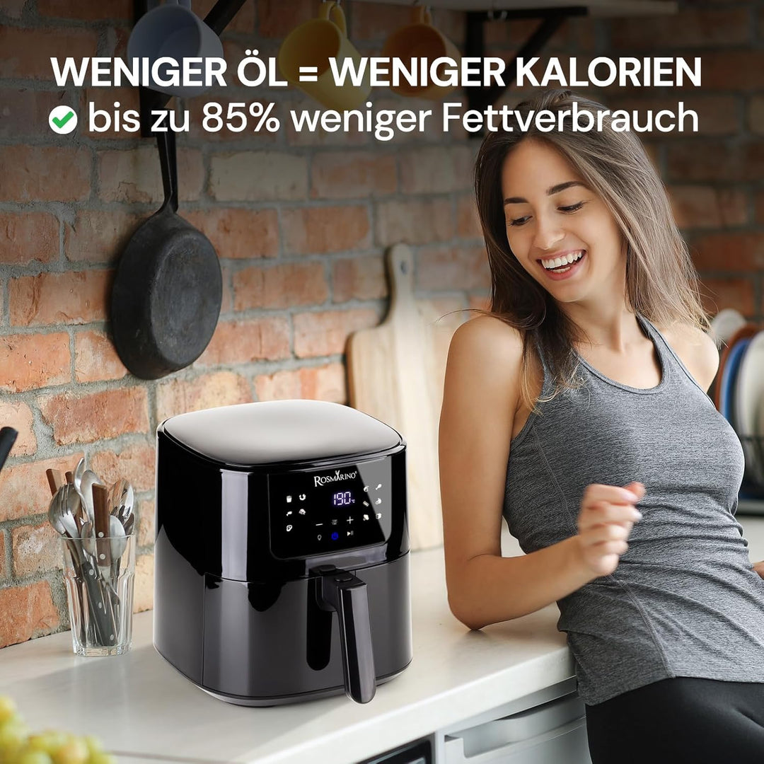 Rosmarino 5L Infinity Vision XL - Die ultimative Heissluftfritteuse Airfryer mit Fenster, LED-Anzeig