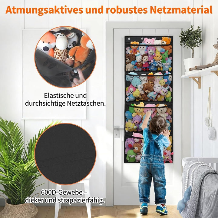 Raheem Kuscheltier Aufbewahrung, Tür Organizer mit 4 grossen Taschen, Hängeaufbewahrung Kinderzimmer
