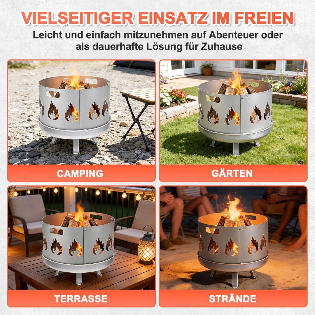 Funkenschutz Feuerschale Verstellbarer Ø 55–60 cm,Funkengitter mit Griff,1,2mm Starkes Stahlblech,4-